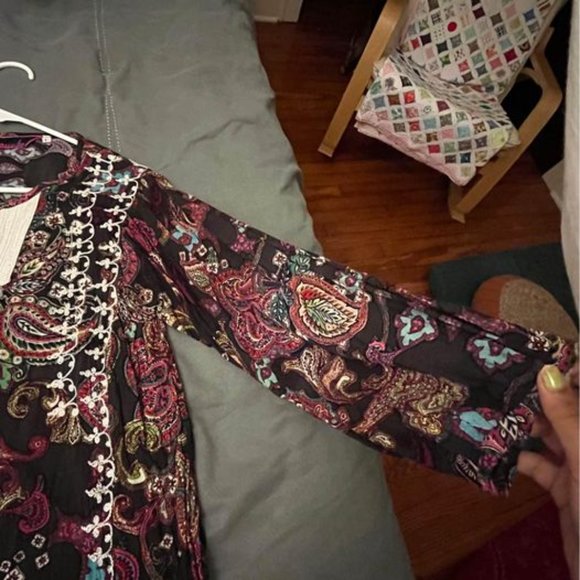 Amazing Moroccan Chocolate Paisley Print Tunic Dress W/ Hand Embroidery, s/m - Picture 5 of 6